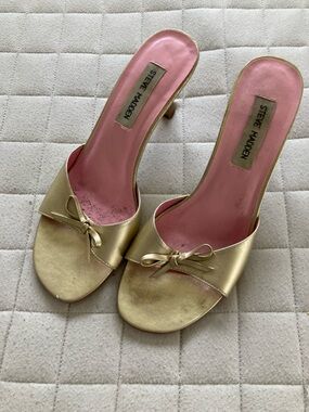 Steve Madden Women’s Vintage Gold Slip-On Mules with Pink Insole - 2.5” heel